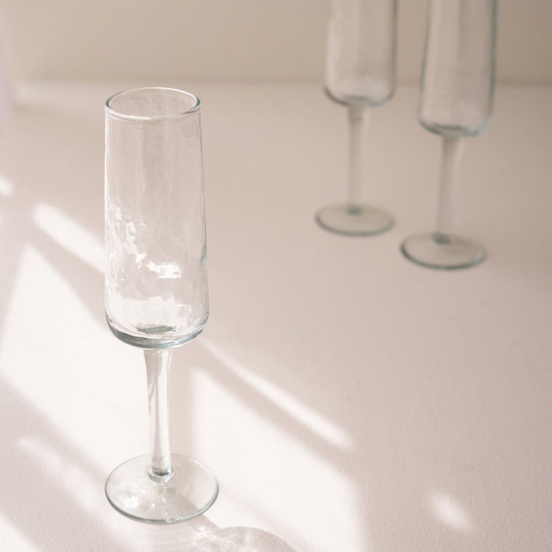 Hammered Glass Champagne Flute Set of 6