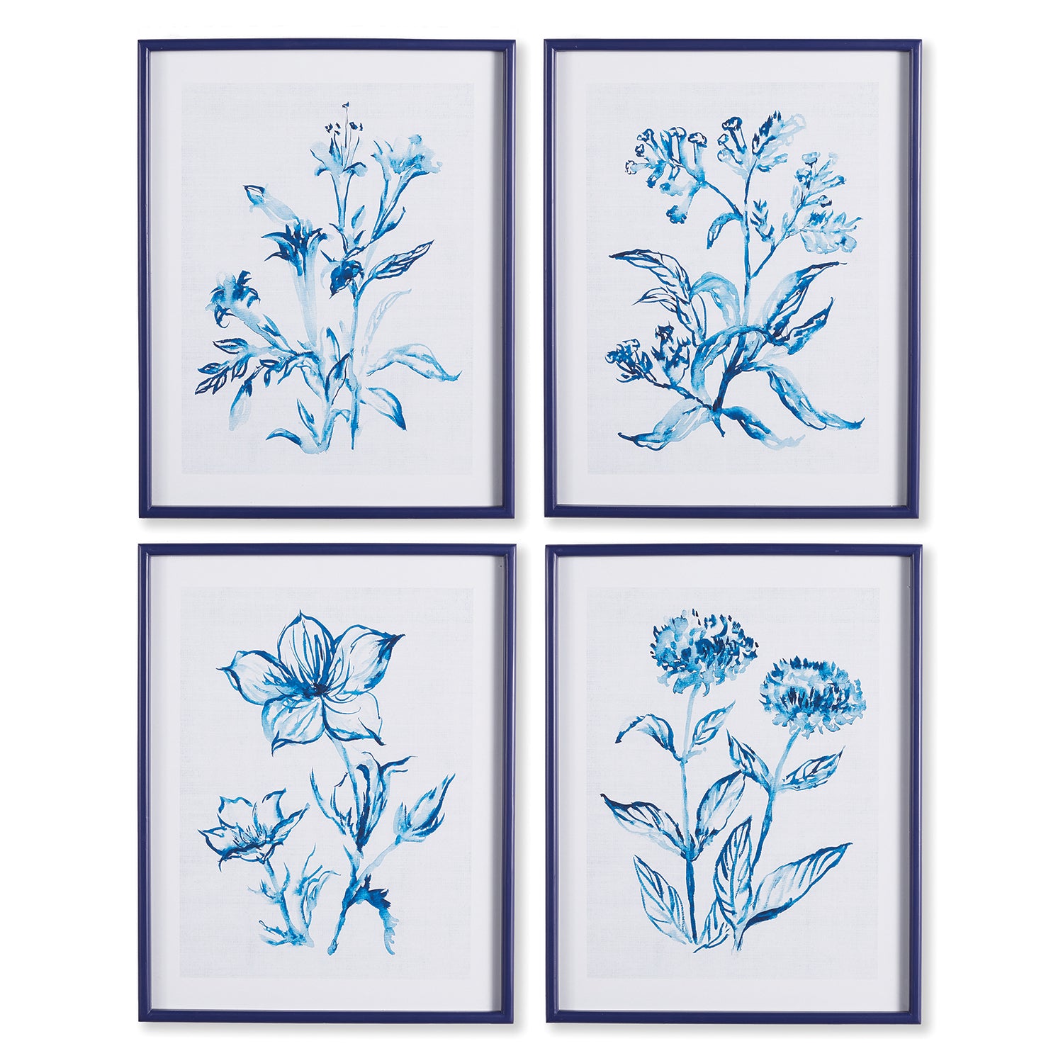 Indigo Watercolor Botanical Framed Print Set of 4
