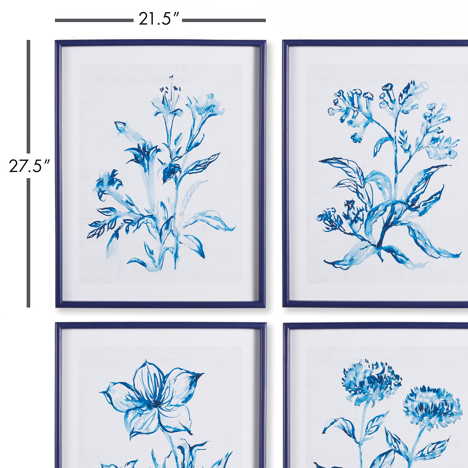 Indigo Watercolor Botanical Framed Print Set of 4