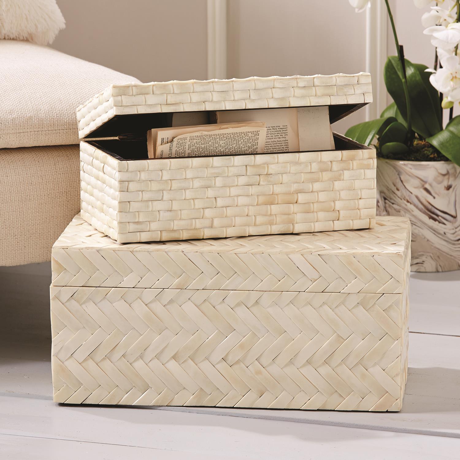 Basket Weave Bone Box Set of 2