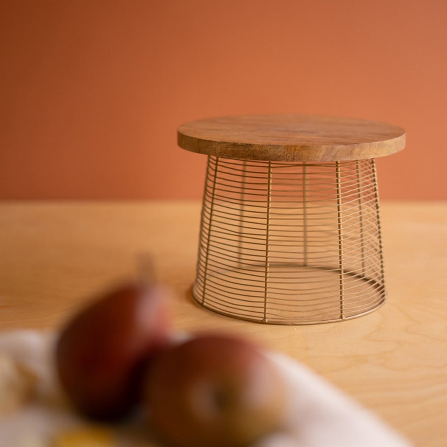 Round Mango Wood and Wire Riser Set of 2