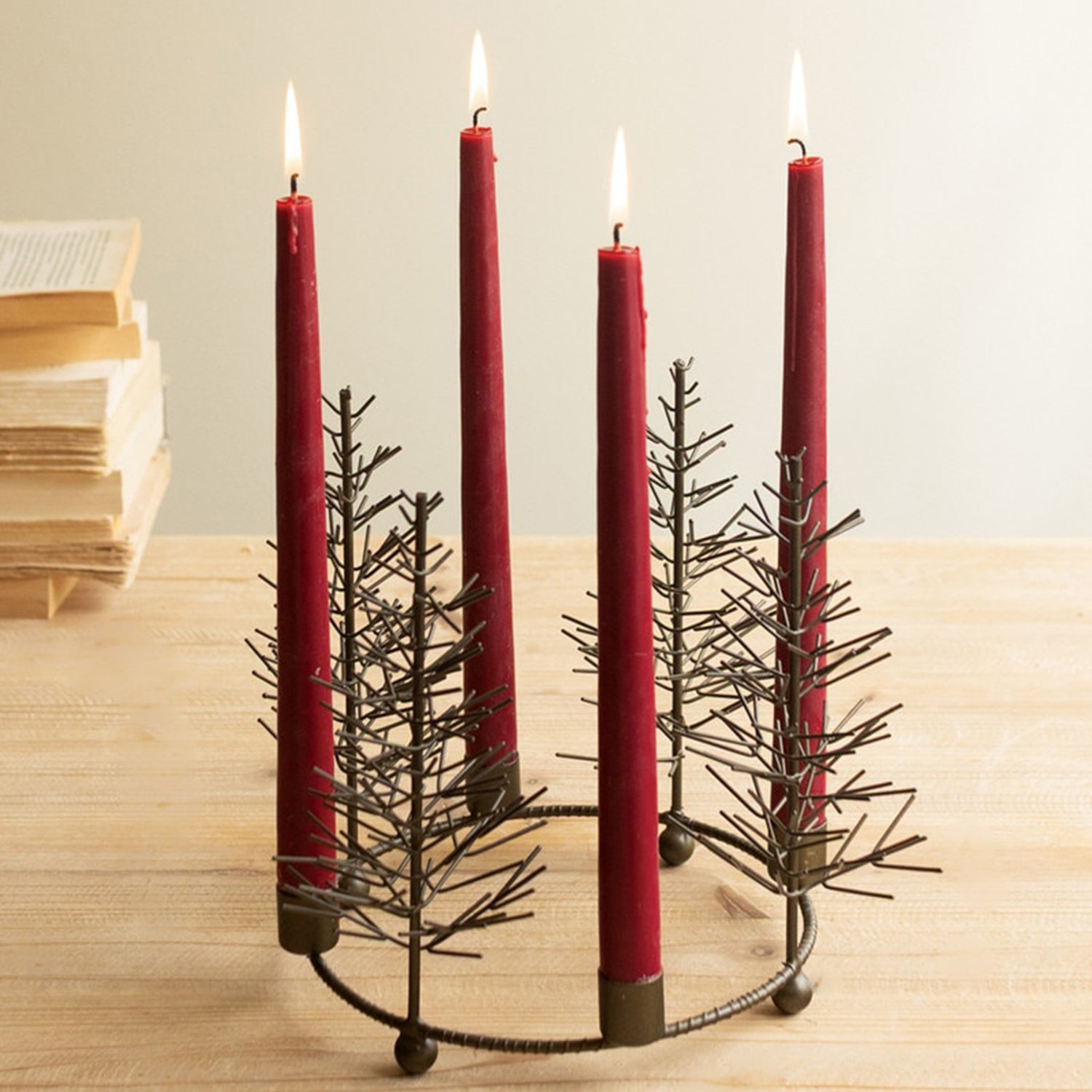 Round Wire Christmas Trees Tabletop Taper Candelabra