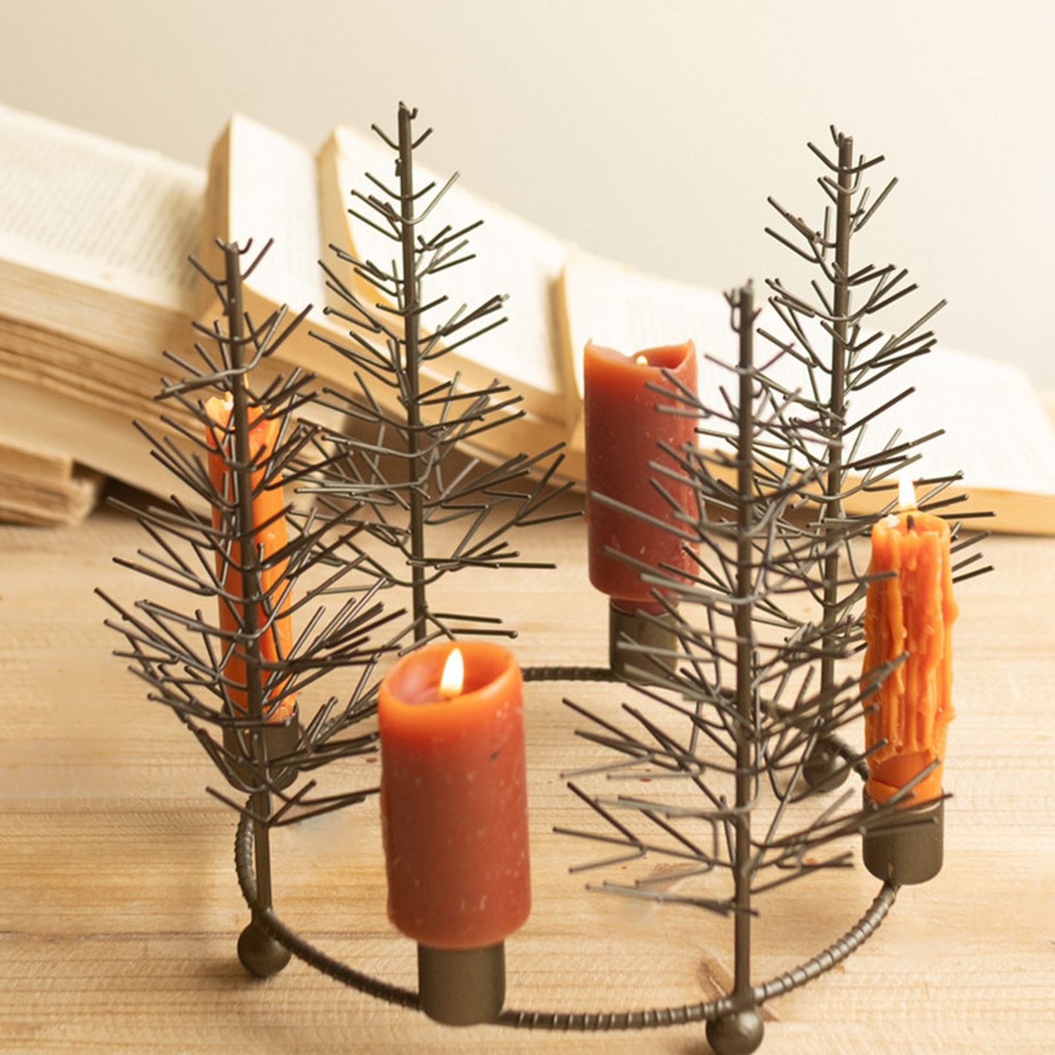 Round Wire Christmas Trees Tabletop Taper Candelabra