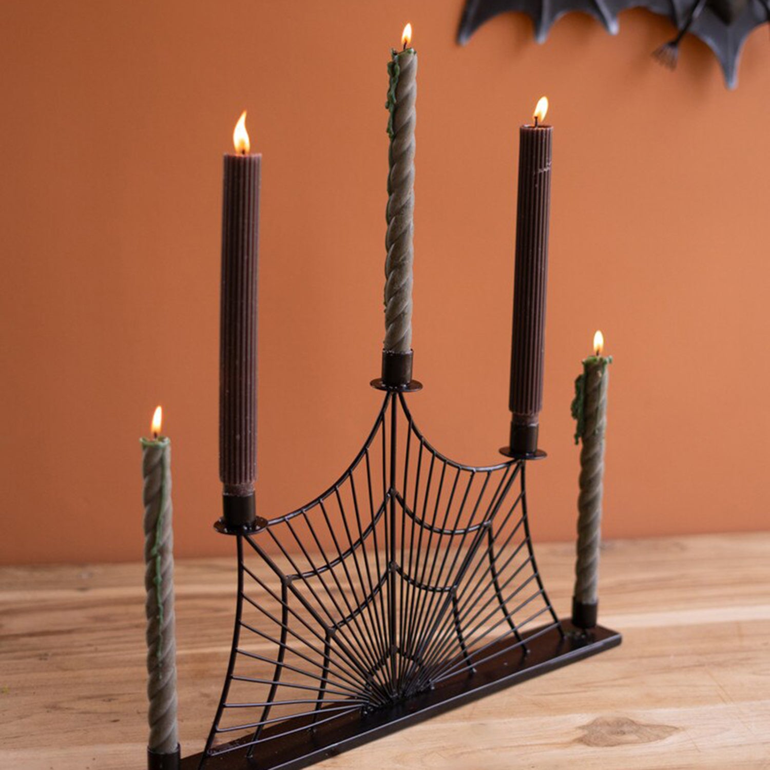 Wire Halloween Spider Web Candelabra