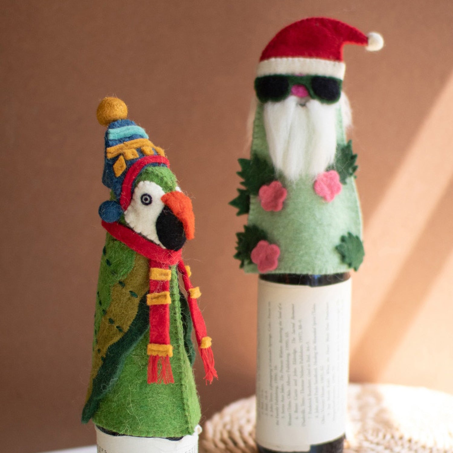 Christmas Parrot Felt Bottle Topper Set of 4