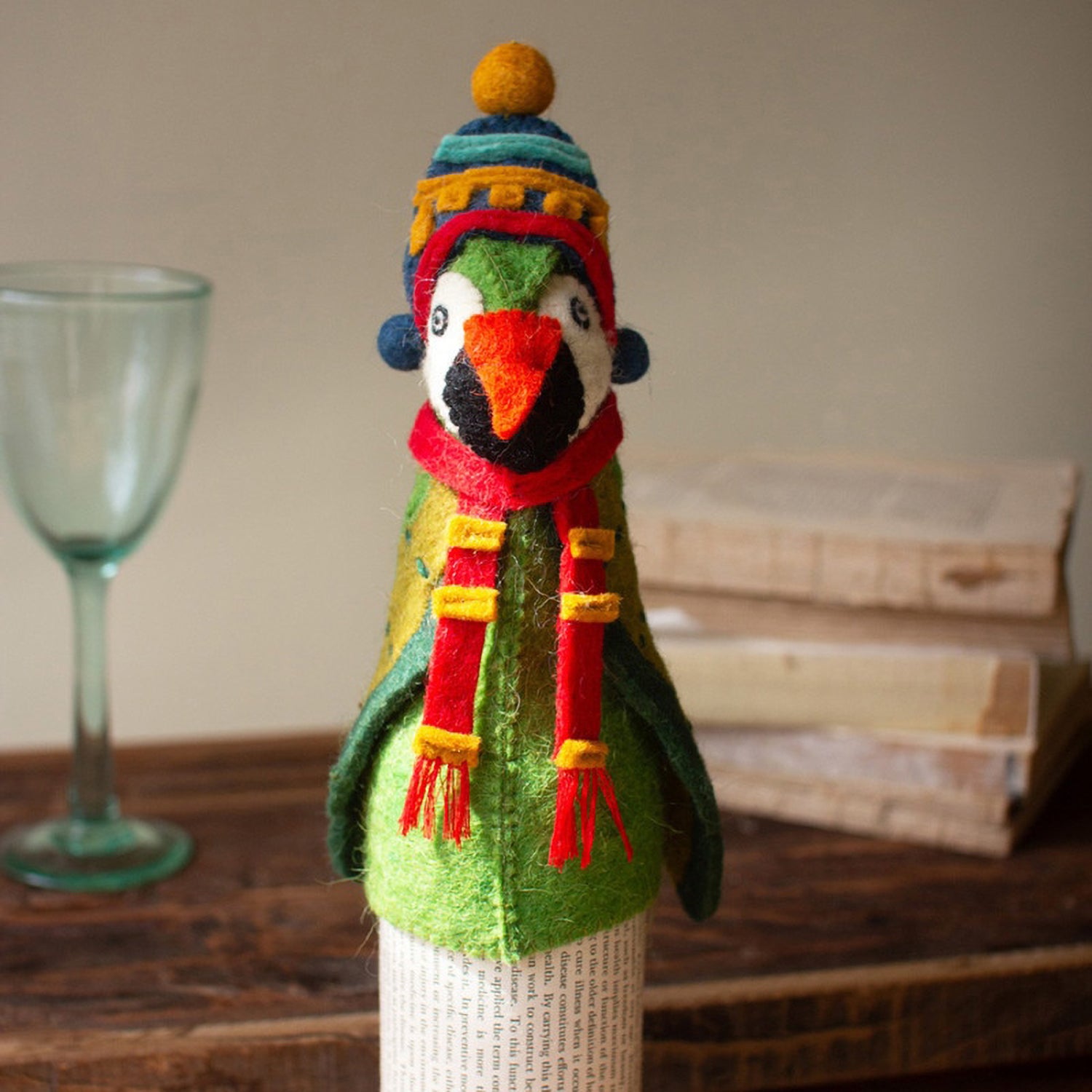Christmas Parrot Felt Bottle Topper Set of 4
