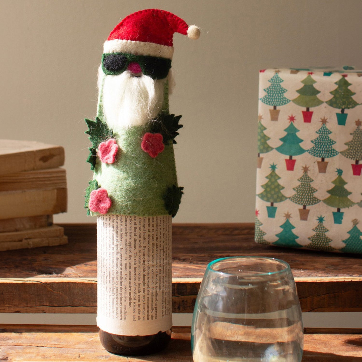 Cool Santa Felt Bottle Topper Set of 4