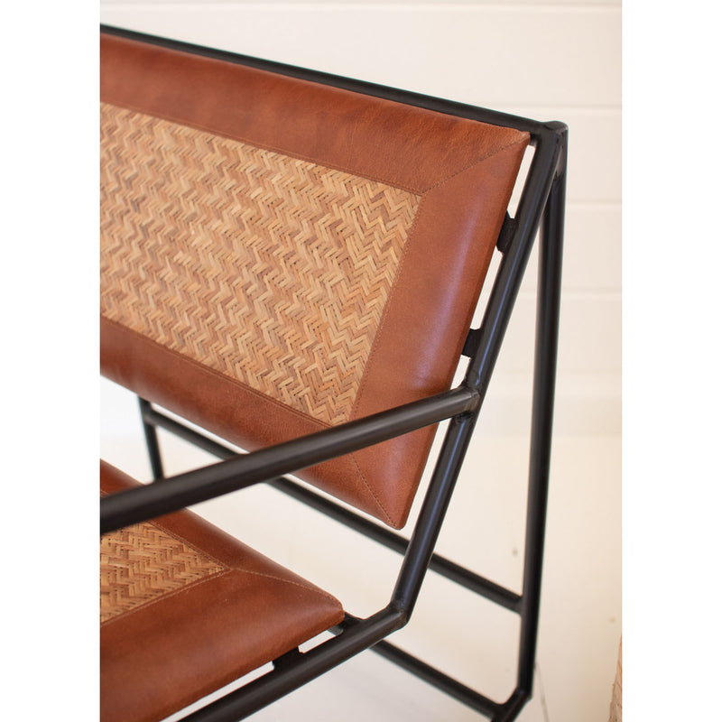 Woven Cane Leather Rocking Chair