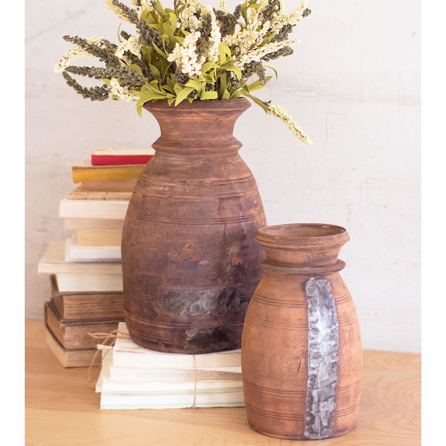 Mango Wood Urn Set of 2