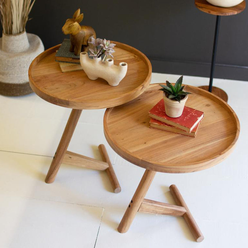 Acacia Wood Tray Table Set of 2