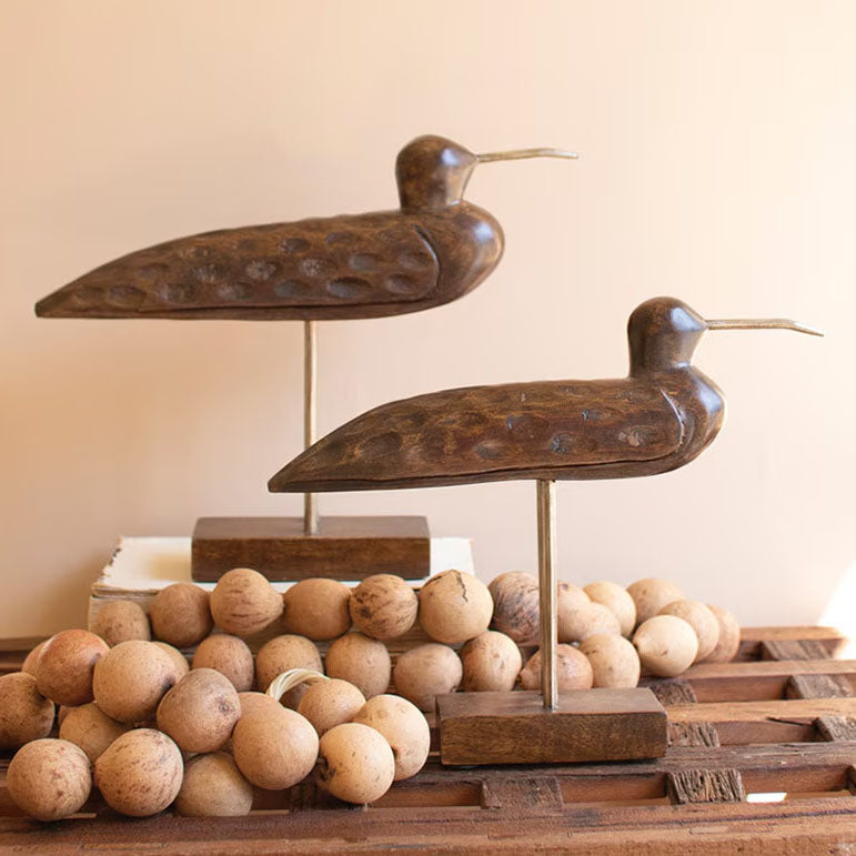 Carved Wooden Shorebird Sculpture Set of 2
