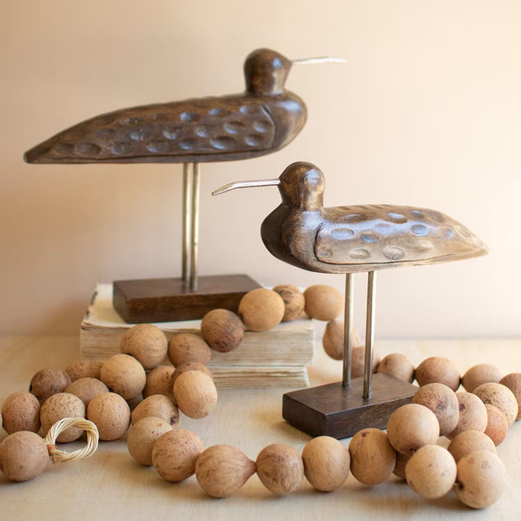 Carved Wooden Shorebird Sculpture Set of 2