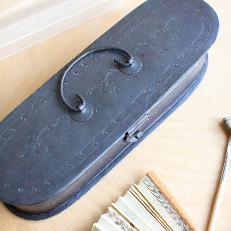 Hand-Etched Oval Iron Box