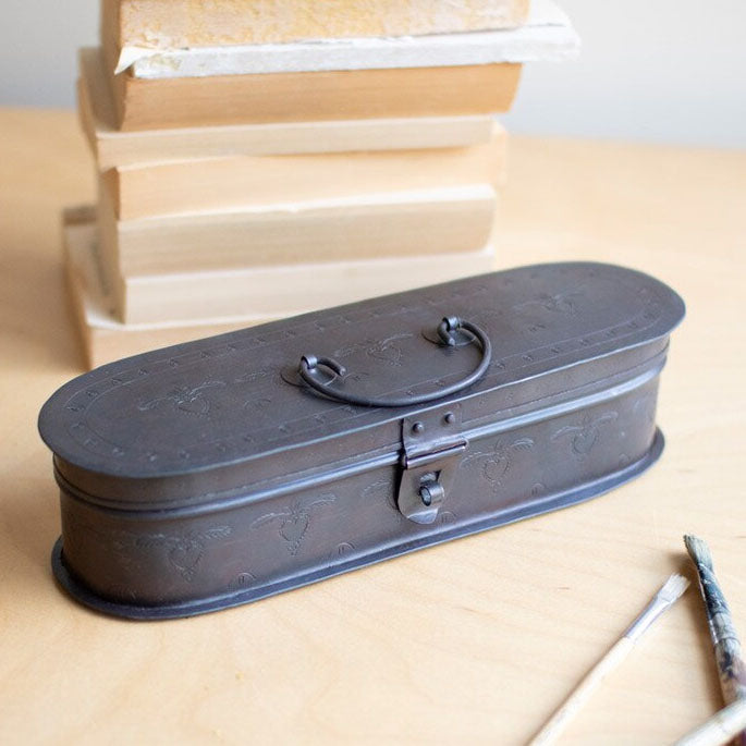 Hand-Etched Oval Iron Box