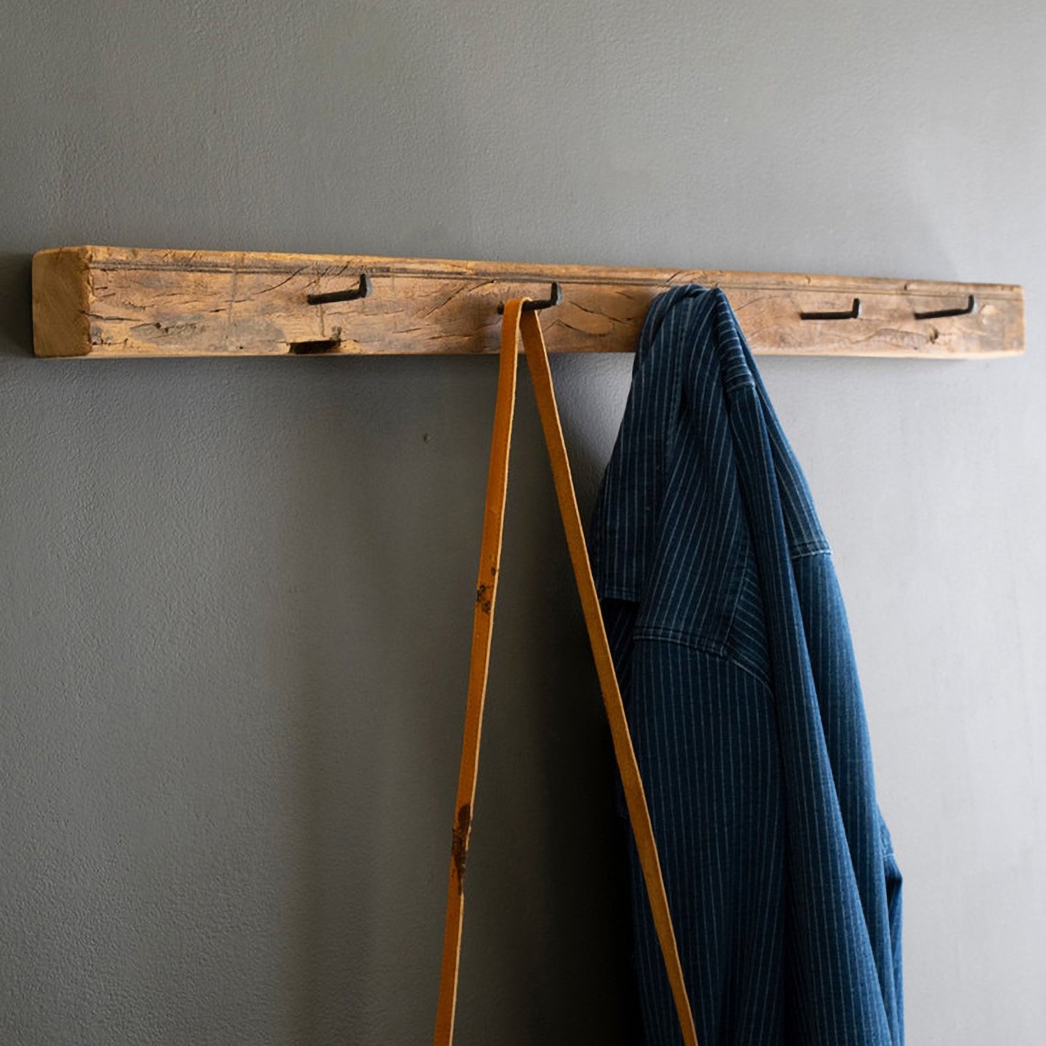 Recycled Wood Coat Rack with Forged Iron Hooks