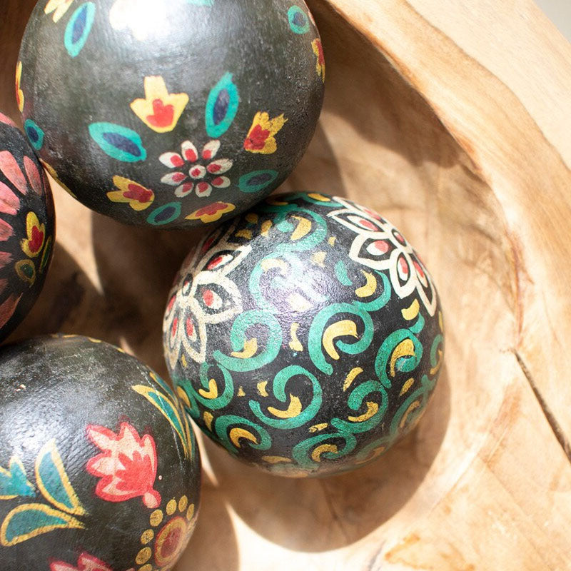 Hand Painted Wooden Spheres Set of 4