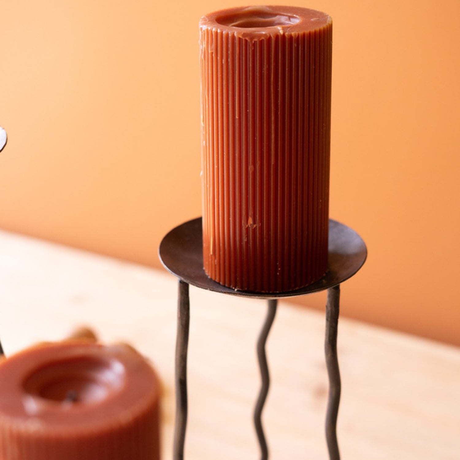 Rustic Metal Candle Stands with Wavy Leg Set of 3