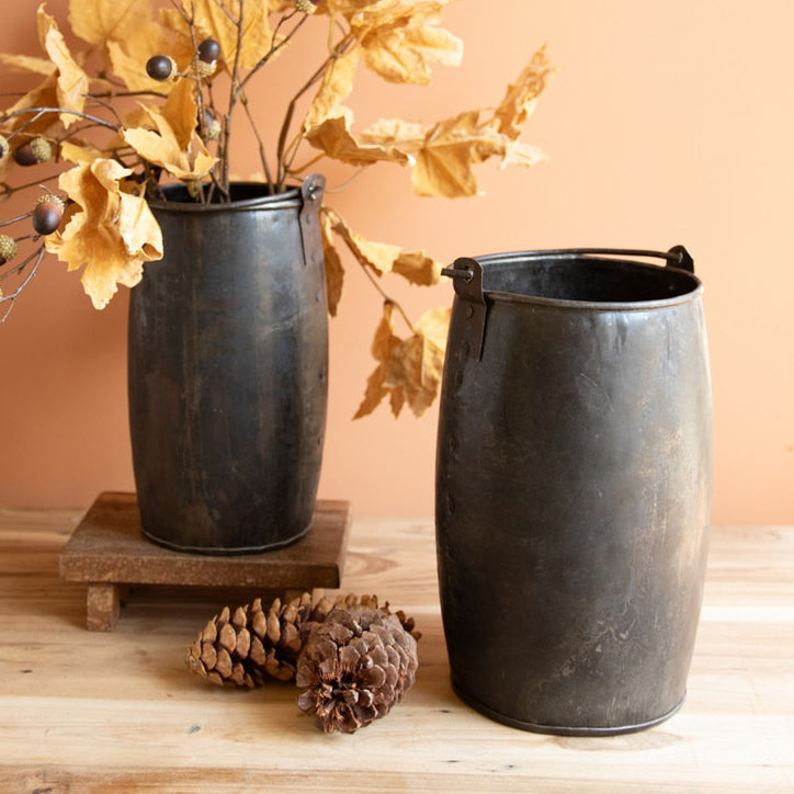 Hammered Iron Buckets with Handle Set of 2