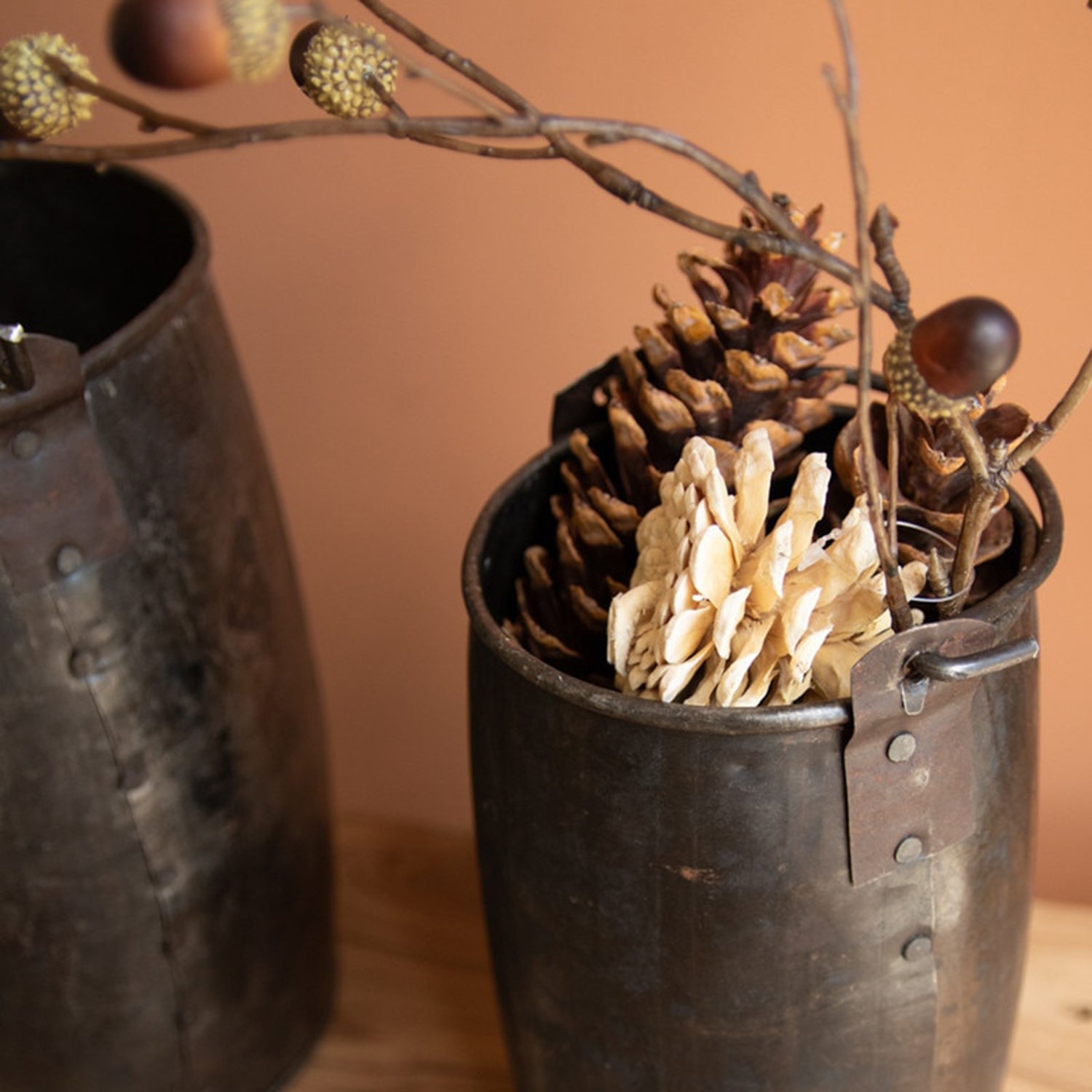 Hammered Iron Buckets with Handle Set of 2