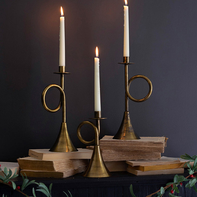 Antique Brass Trumpet Taper Candle Holder Set of 3 – Paynes Gray