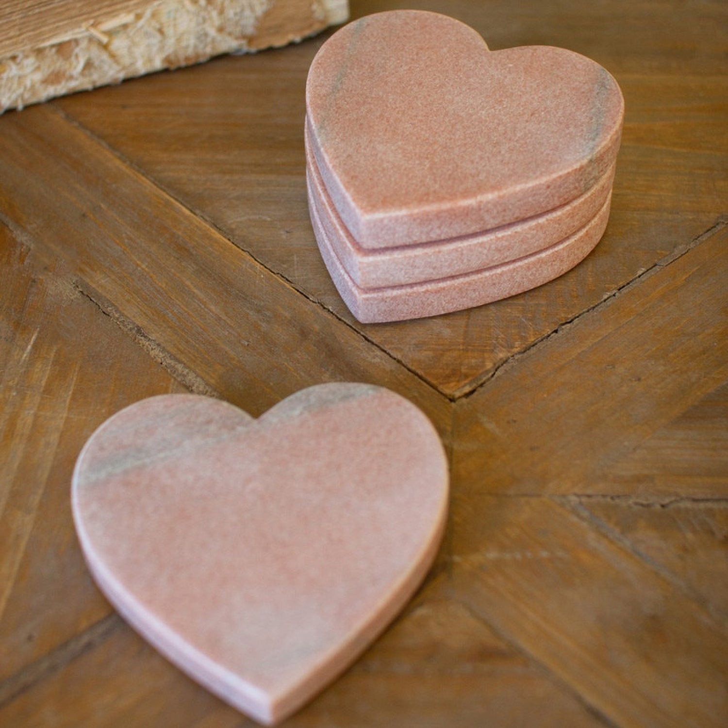Pink Marble Heart Coaster Set of 4