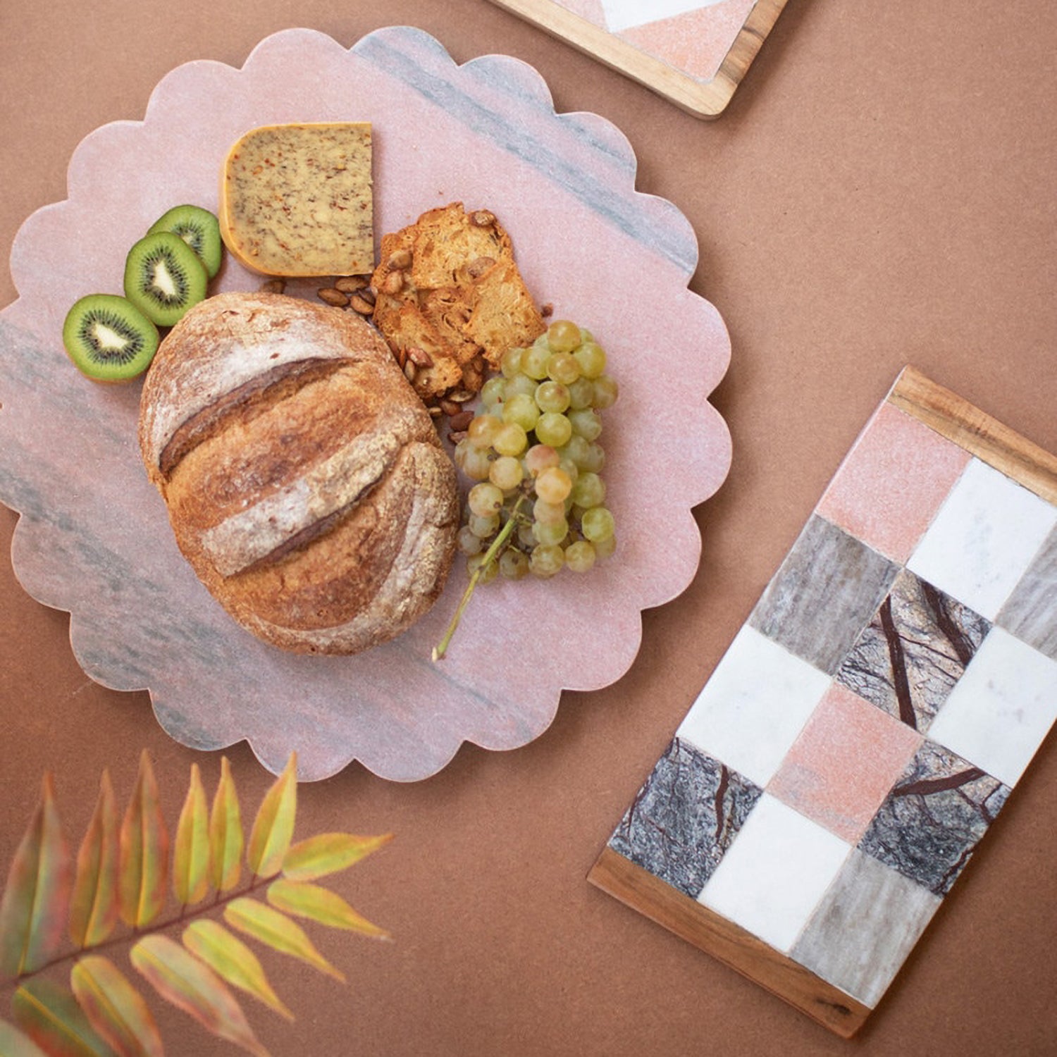 Scalloped Pink Marble Lazy Susan
