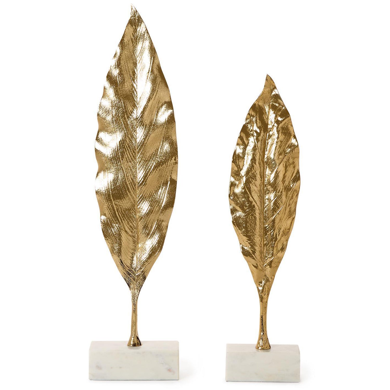 Golden Leaf Sculpture on Marble Base Set of 2
