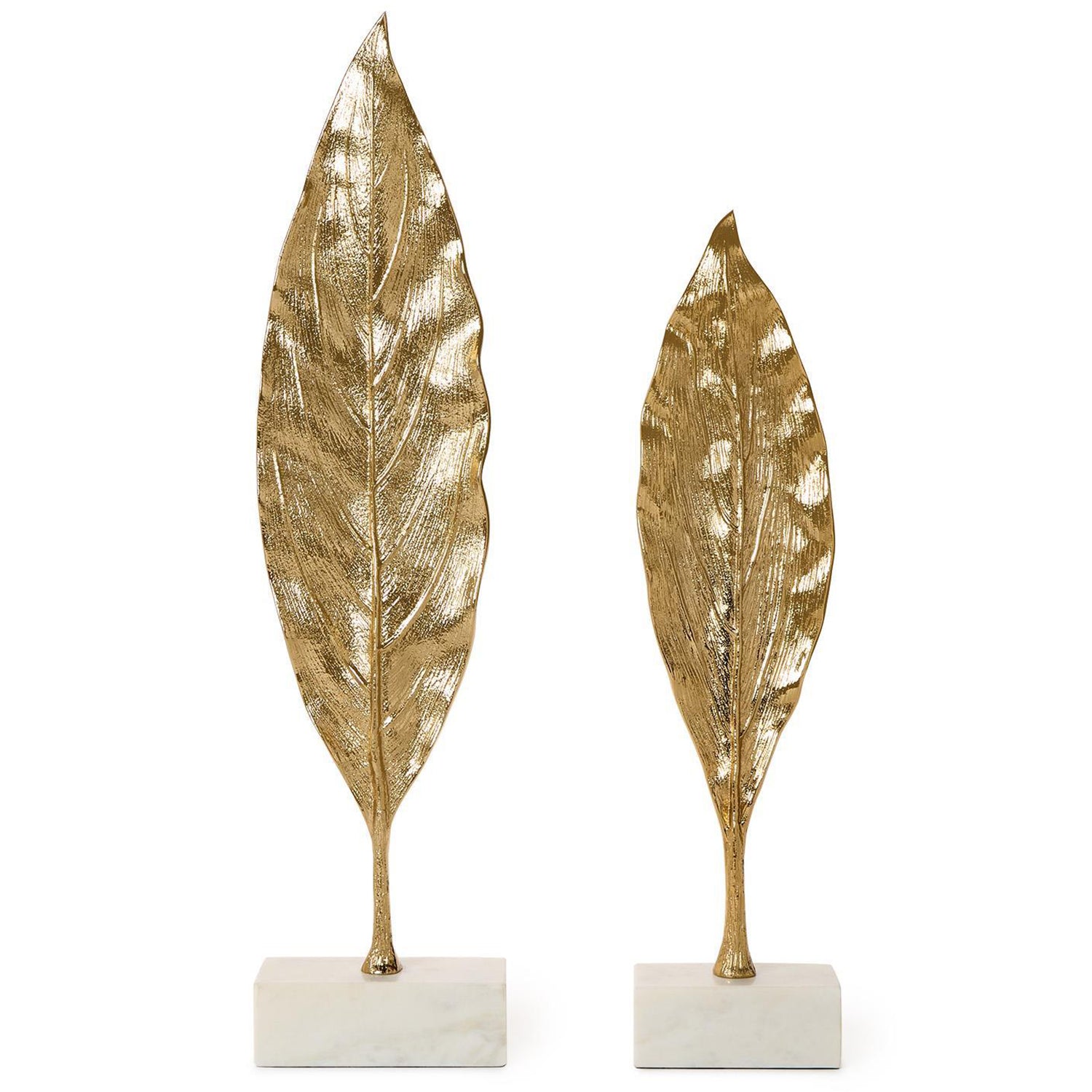 Golden Leaf Sculpture on Marble Base Set of 2