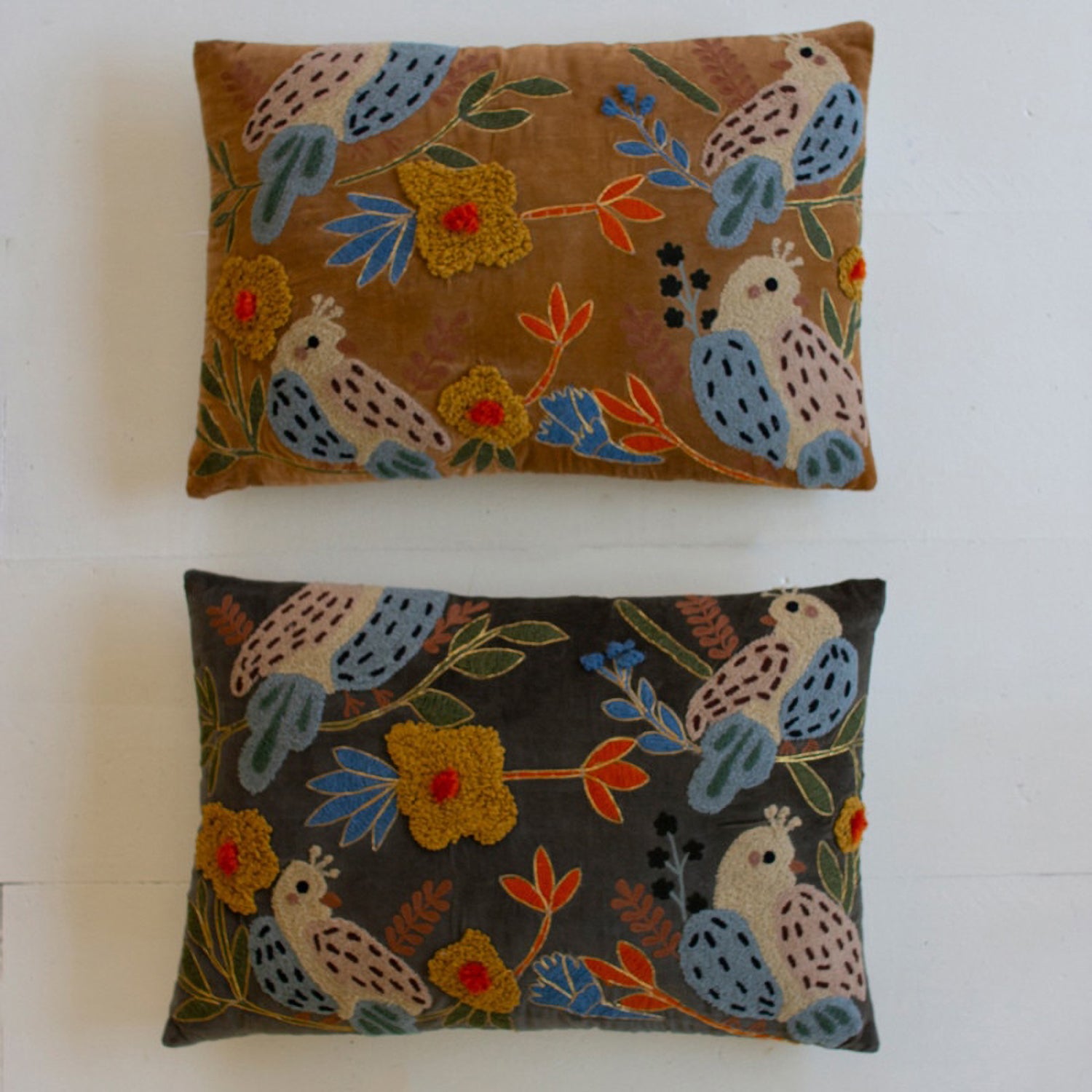Embroidery Pillows with Bird Set of 2