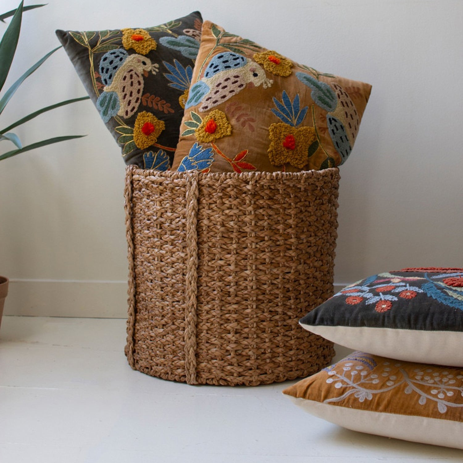 Embroidery Pillows with Bird Set of 2