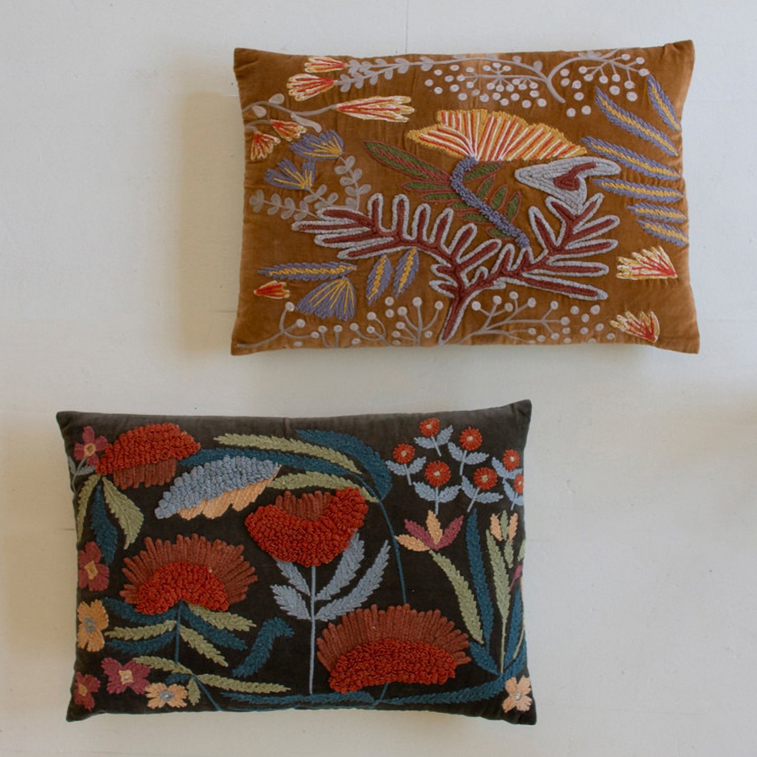 Embroidery Pillows with Flower Set of 2