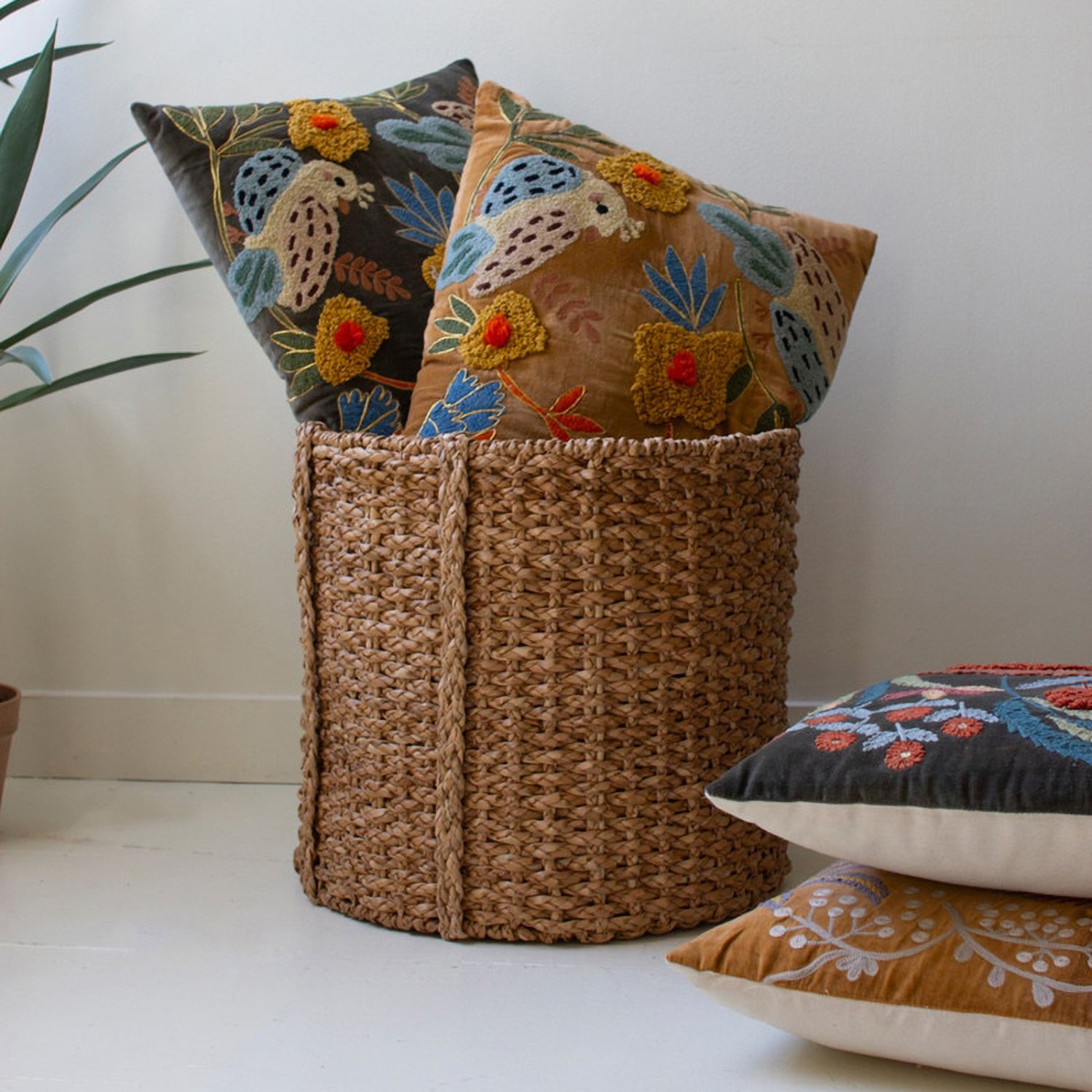 Embroidery Pillows with Flower Set of 2