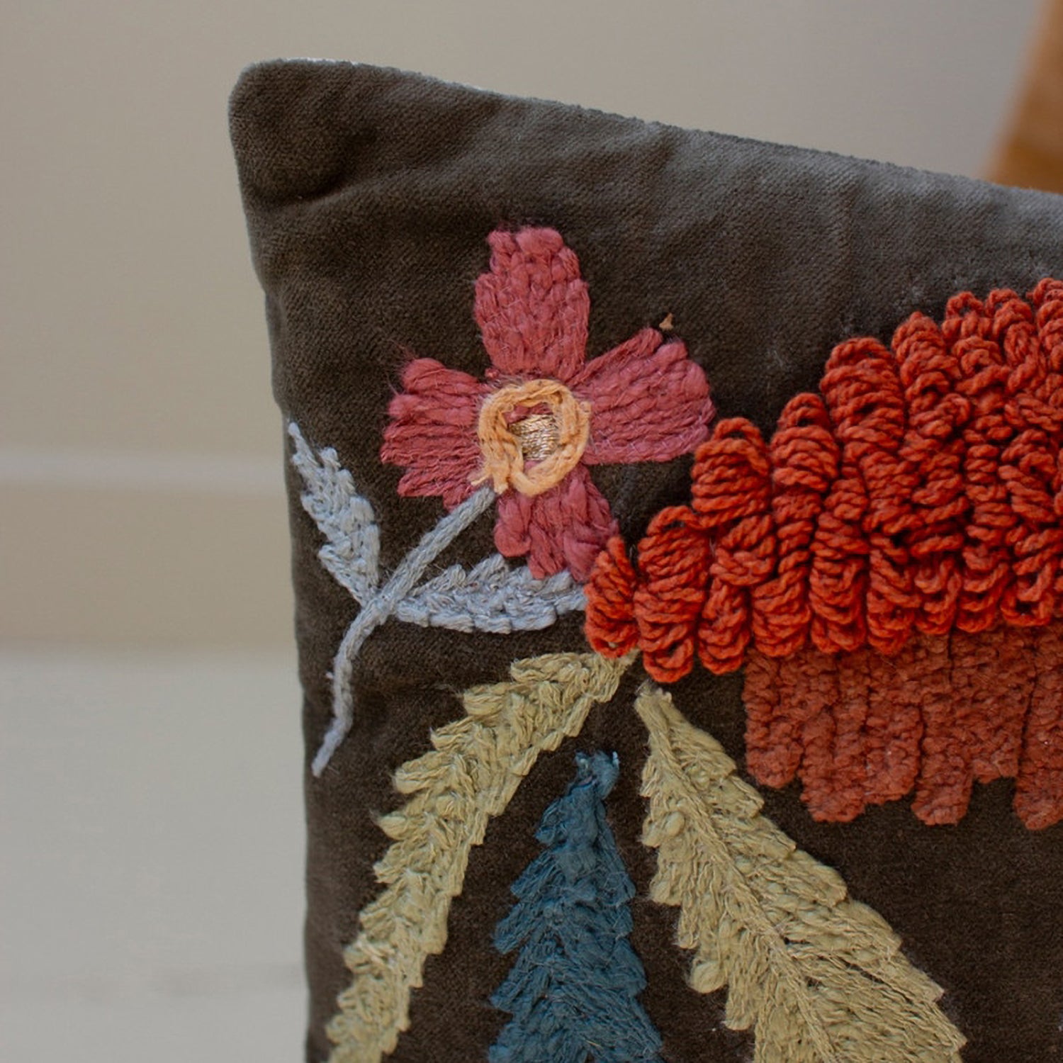 Embroidery Pillows with Flower Set of 2