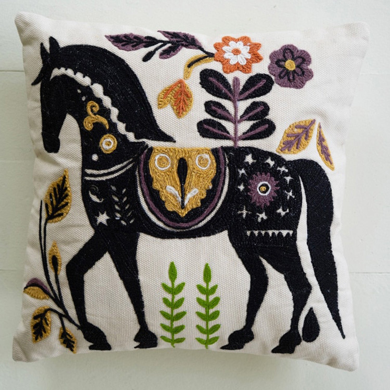 Horse Embroidered Throw Pillow