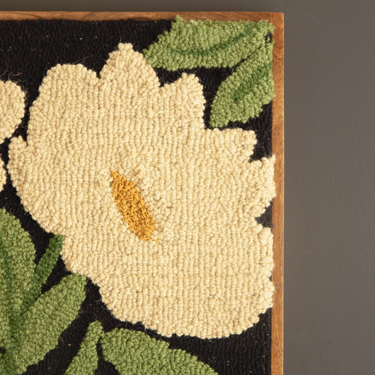 White Flowers Wood Framed Hand-Hooked Art