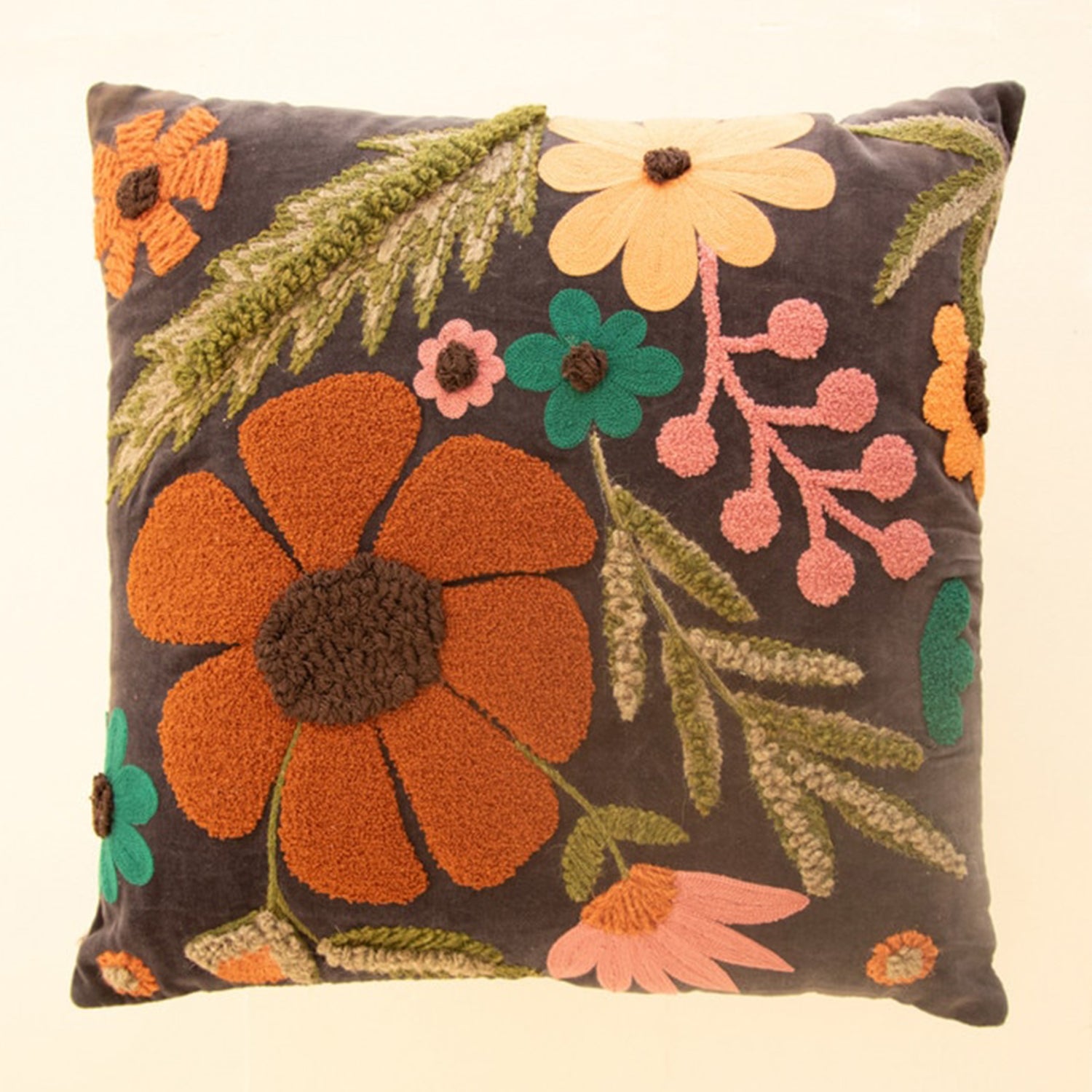 Flowers #2 Velvet Embroidery Throw Pillow