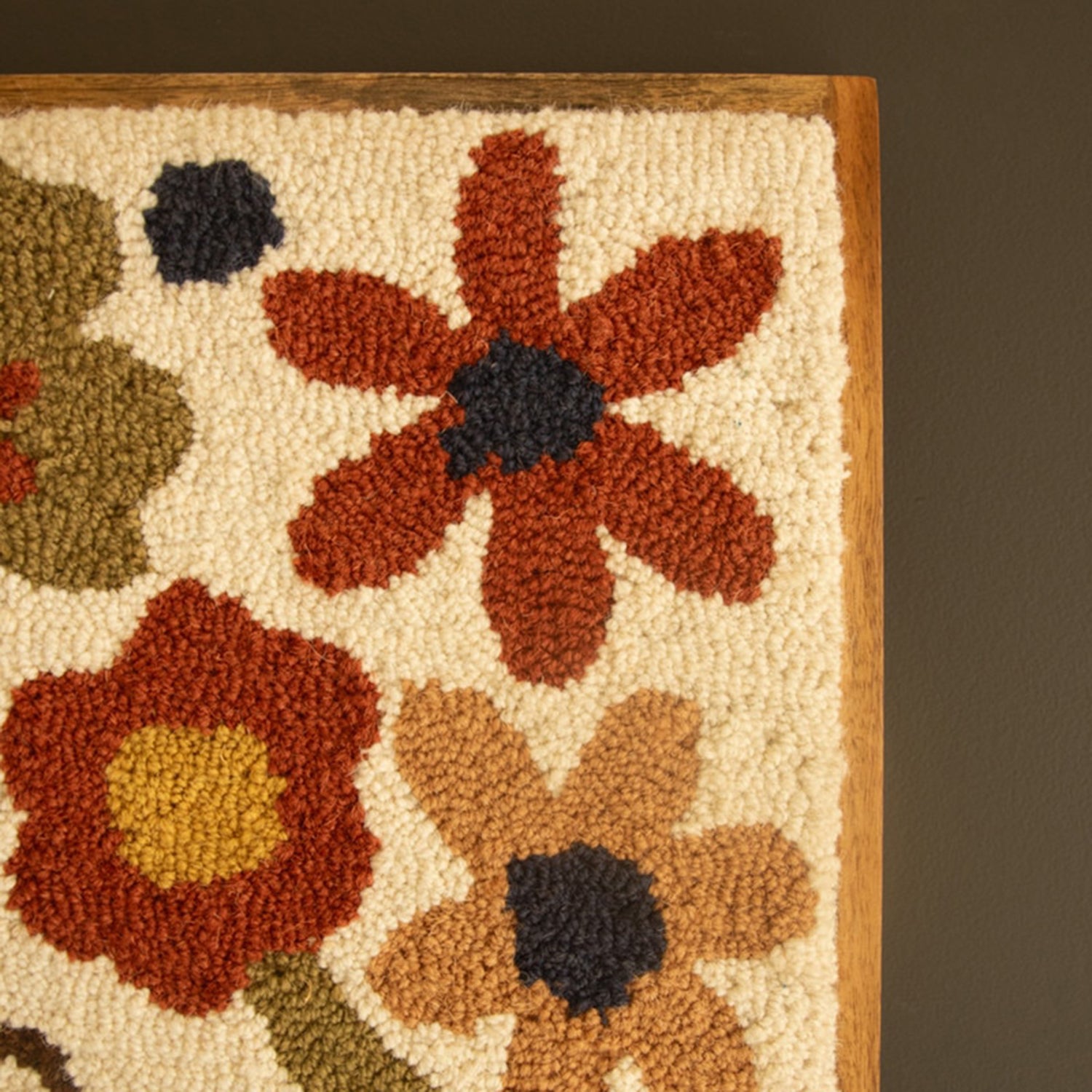 Flowers & Butterfly Wood Framed Hand-Hooked Art