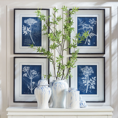 Cyanotype Queen Annes Lace Print Wall Art Set of 4