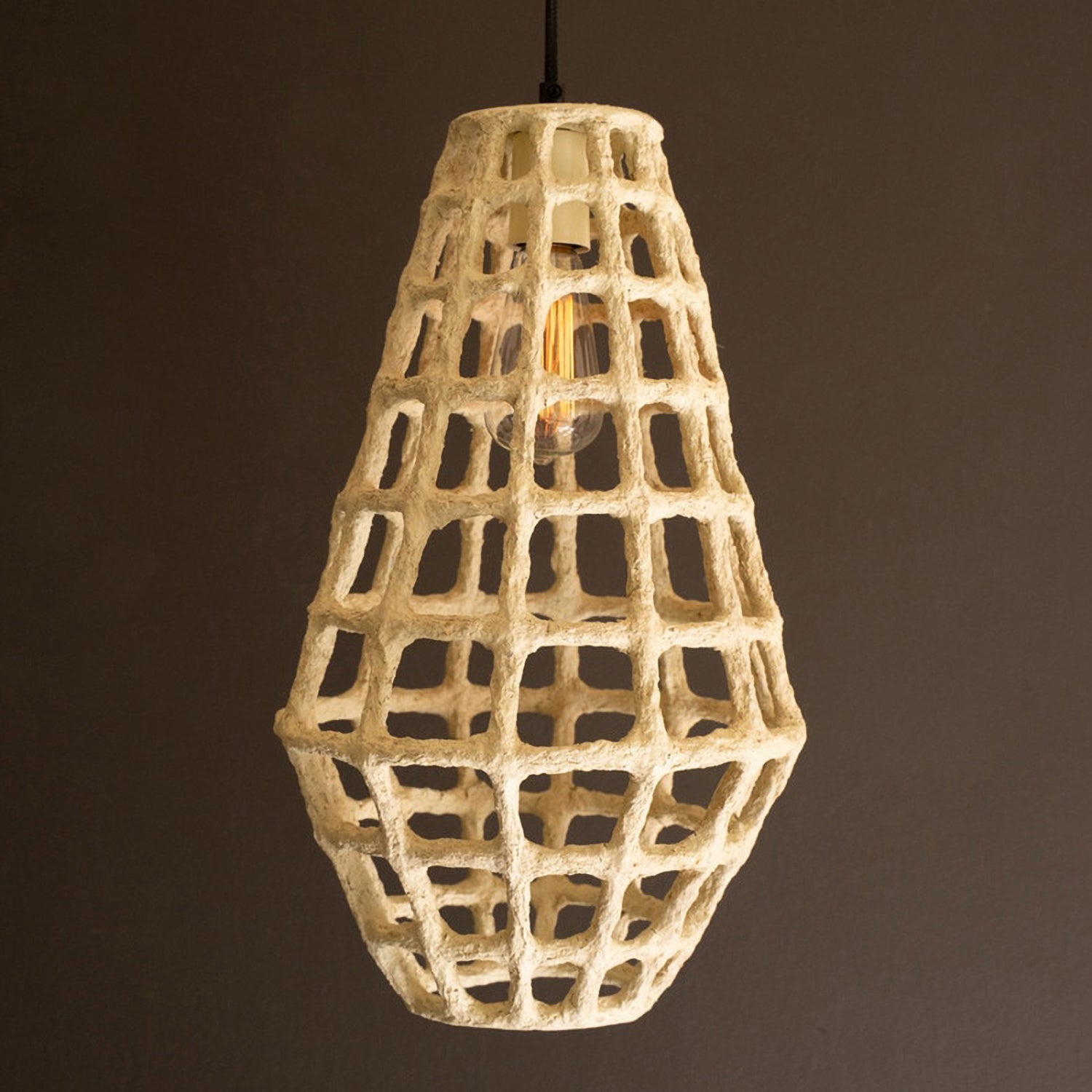 Grid Tall Paper Mache Pendant