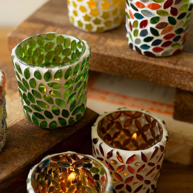 Mosaic Glass Votive Holder Set of 6