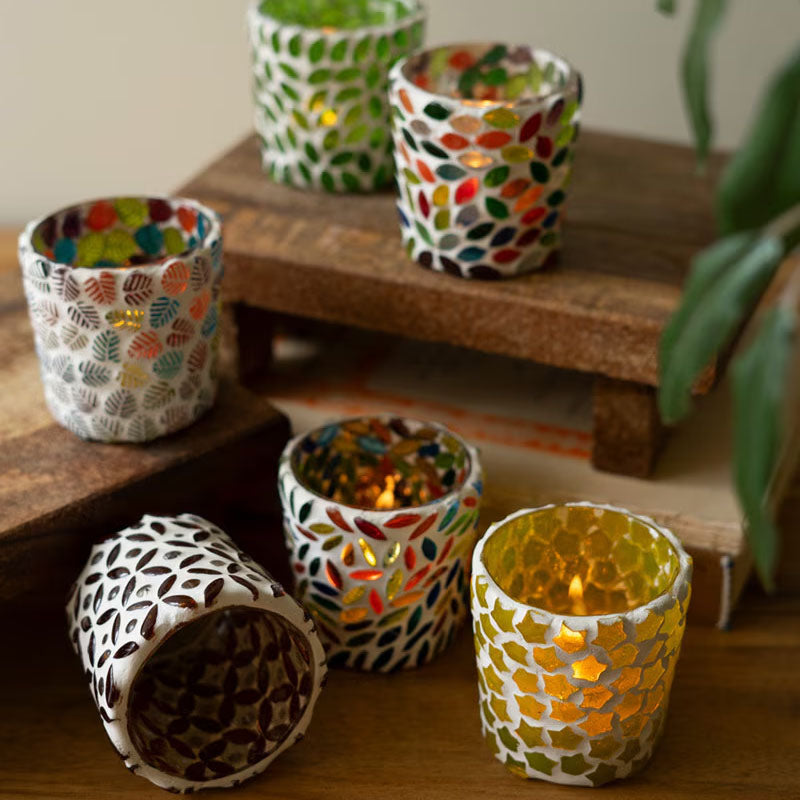 Mosaic Glass Votive Holder Set of 6
