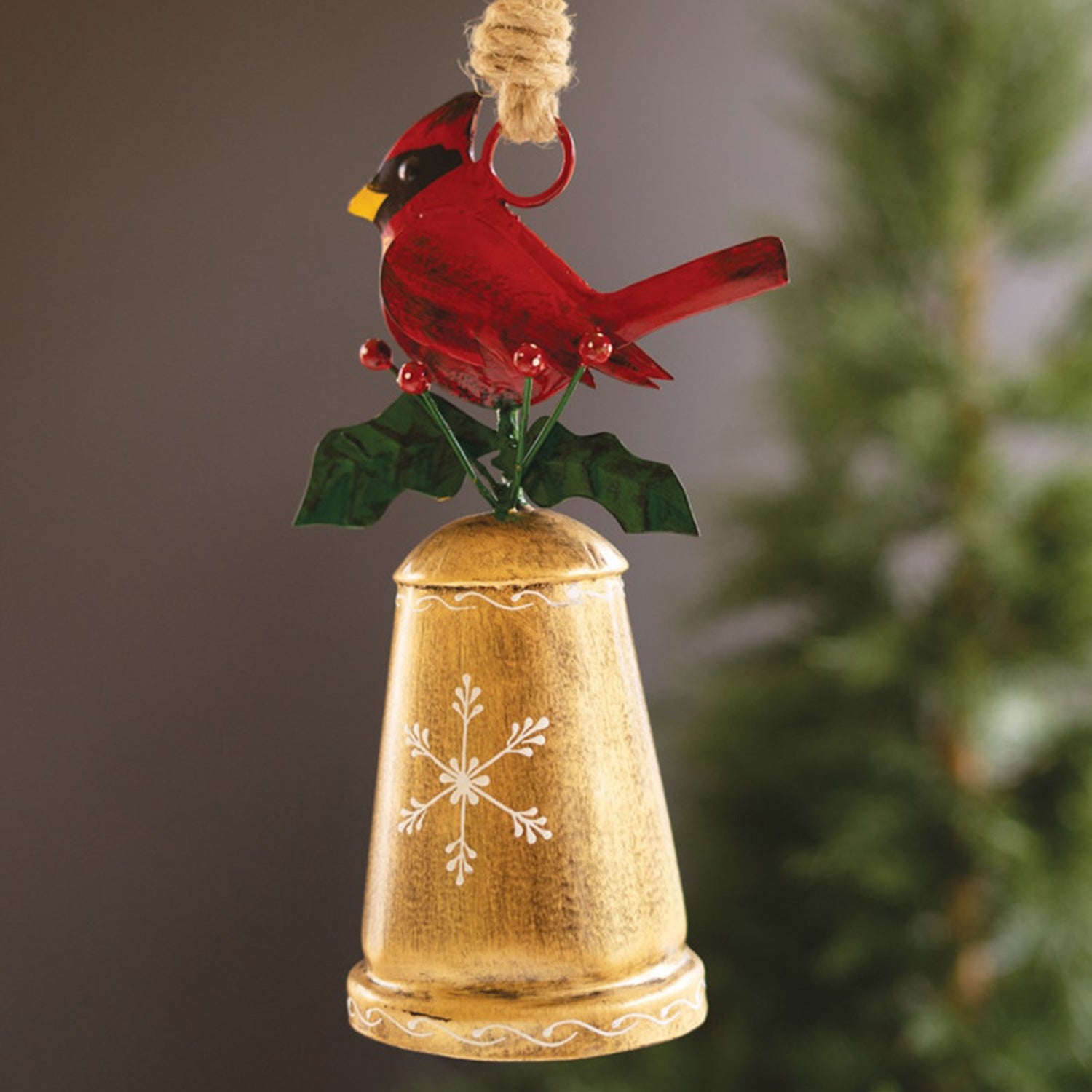 Christmas Bell with Panted Red Bird