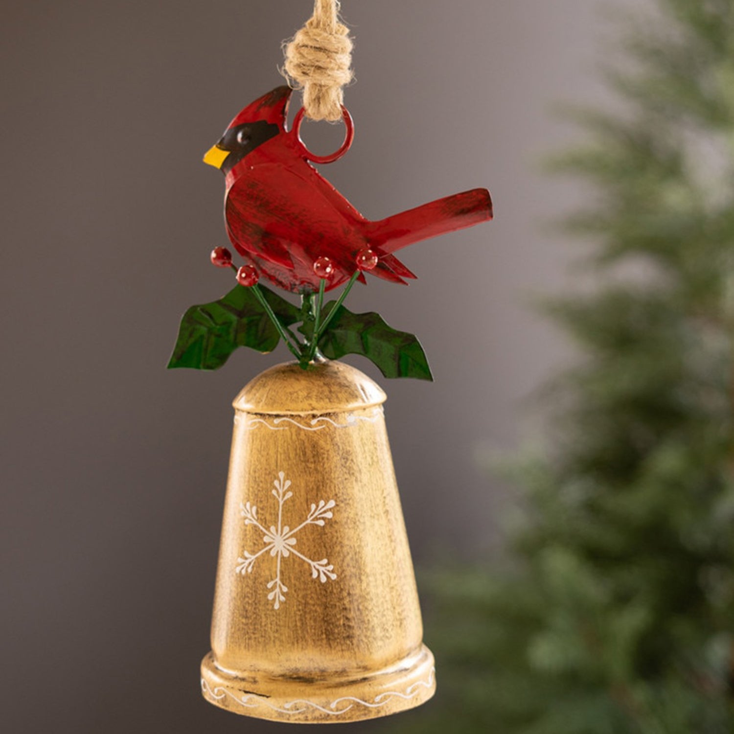 Christmas Bell with Panted Red Bird