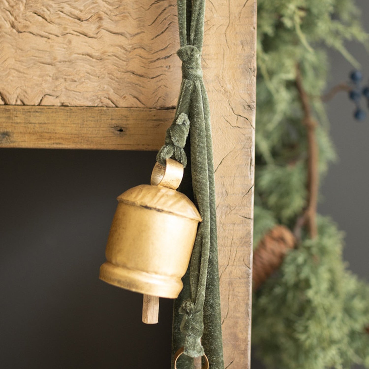 Jingle Bell Cluster with Green Velvet Ribbon