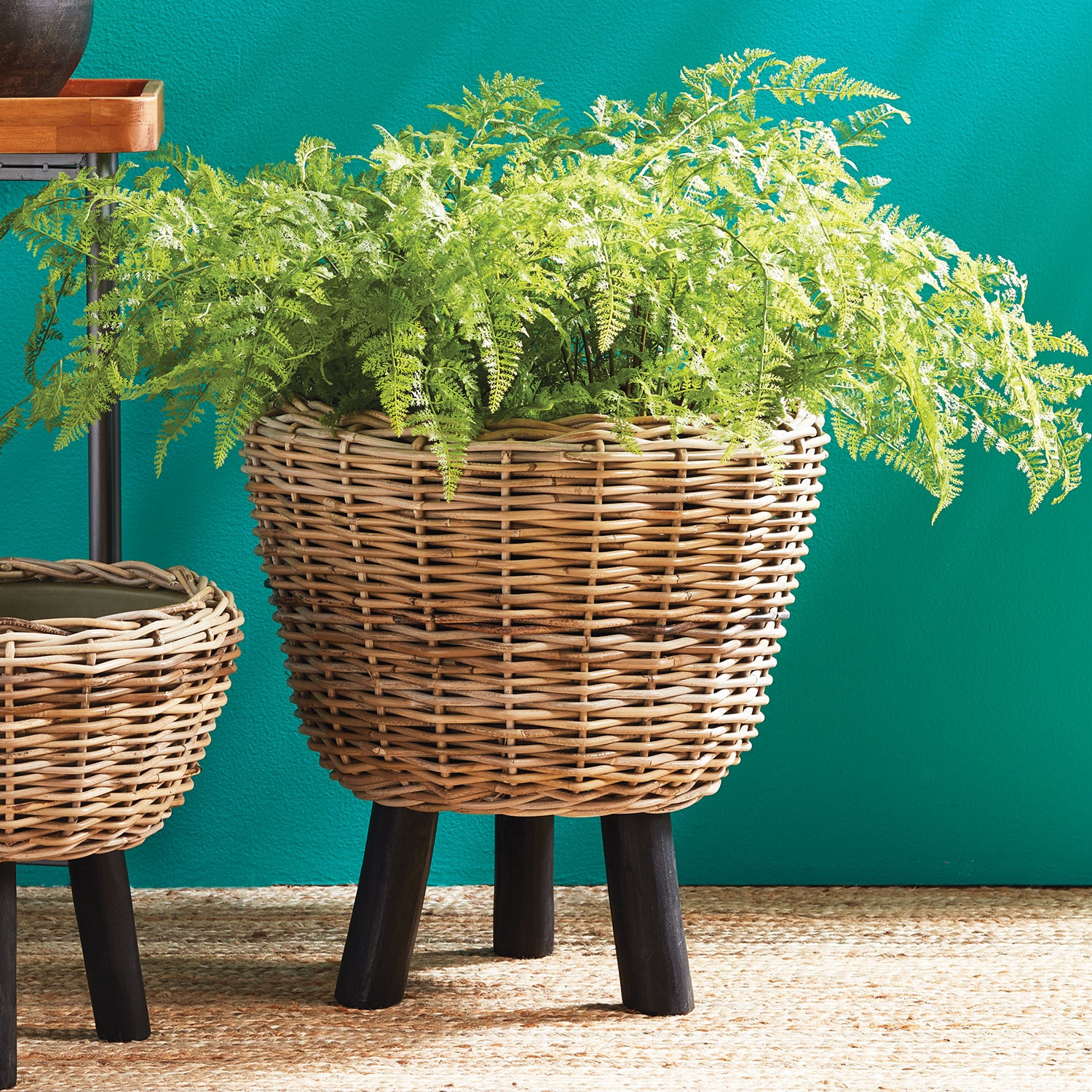 Woven Rattan Dry Basket Tan Plant Riser