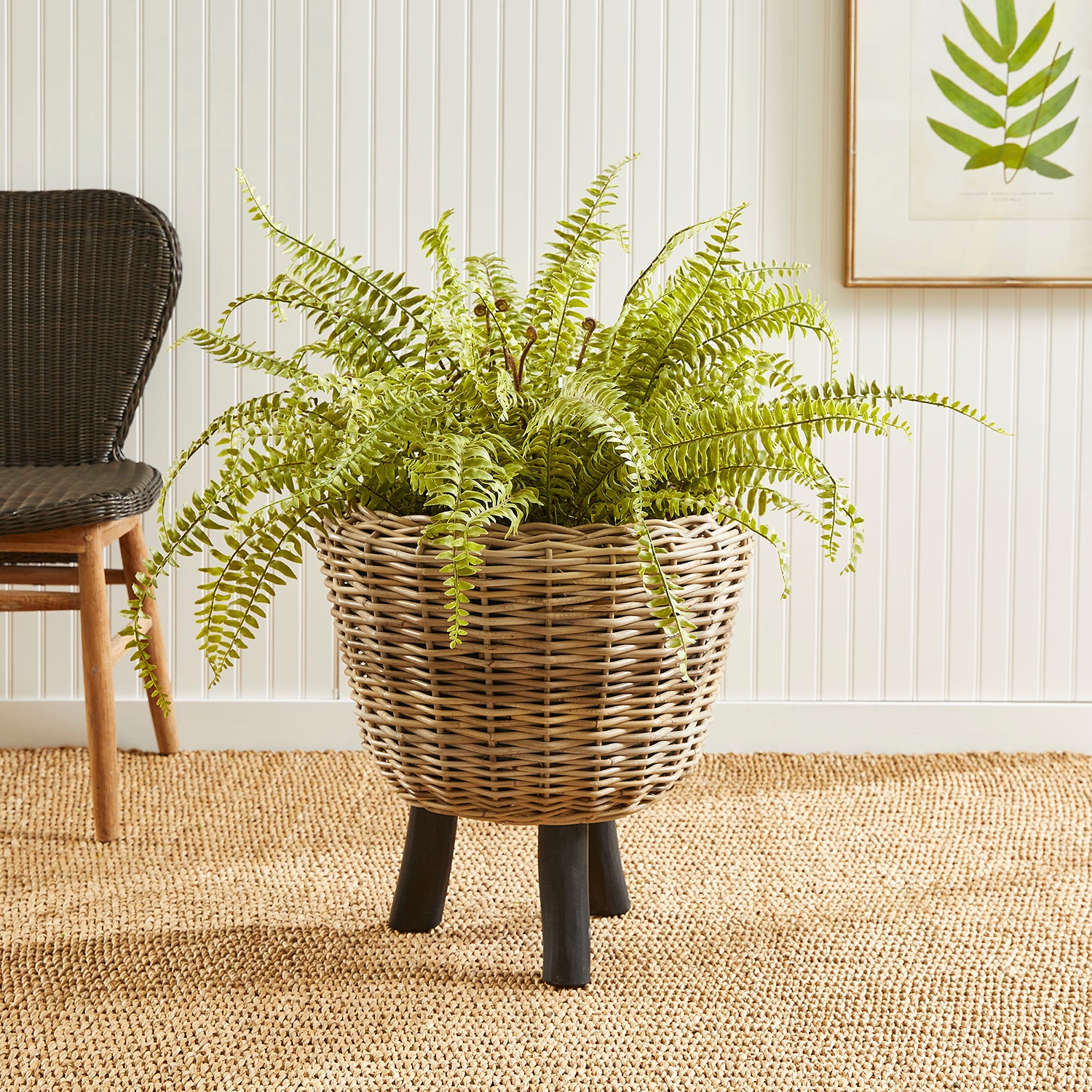 Woven Rattan Dry Basket Tan Plant Riser