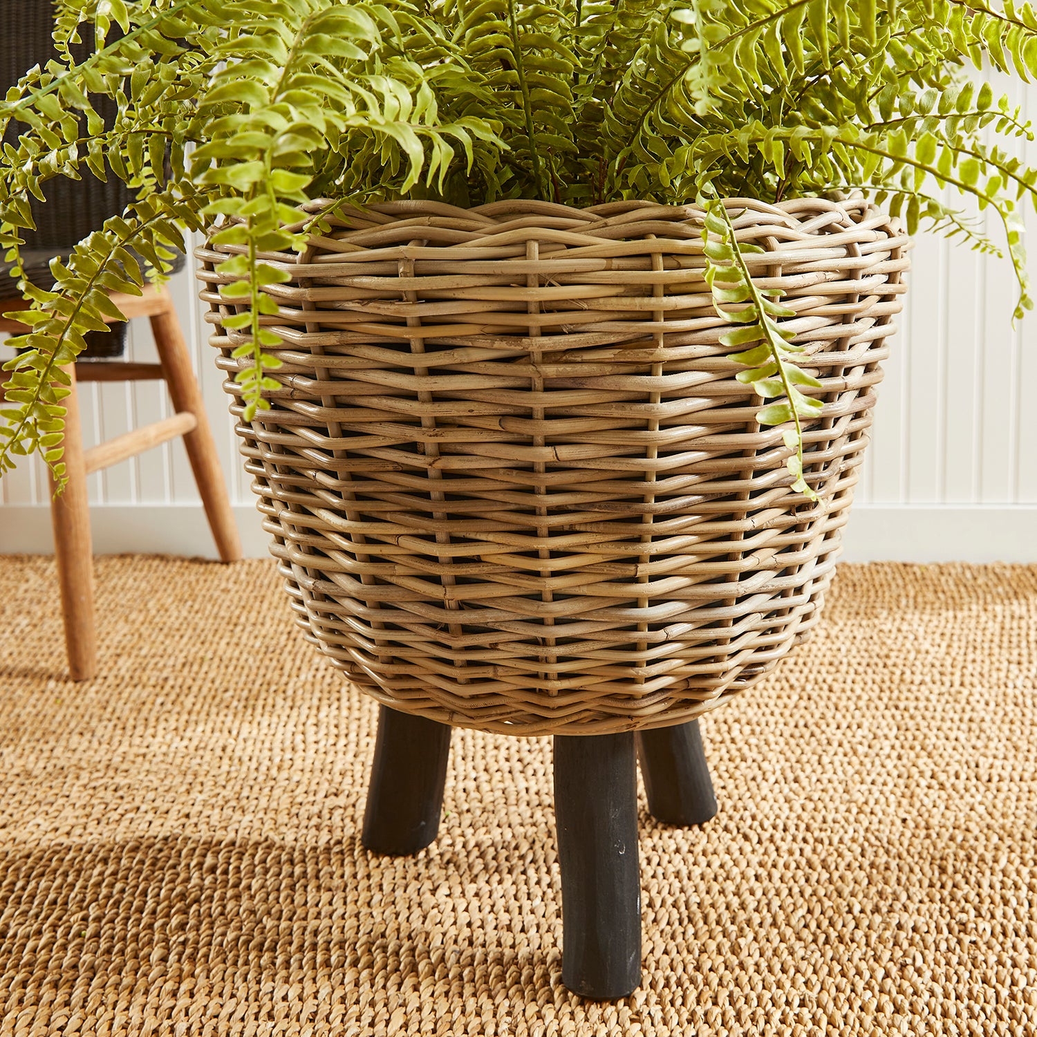 Woven Rattan Dry Basket Tan Plant Riser