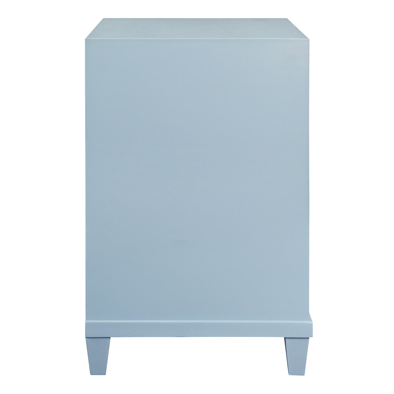 Worlds Away Novalie side table, close-up of matte light blue lacquer finish