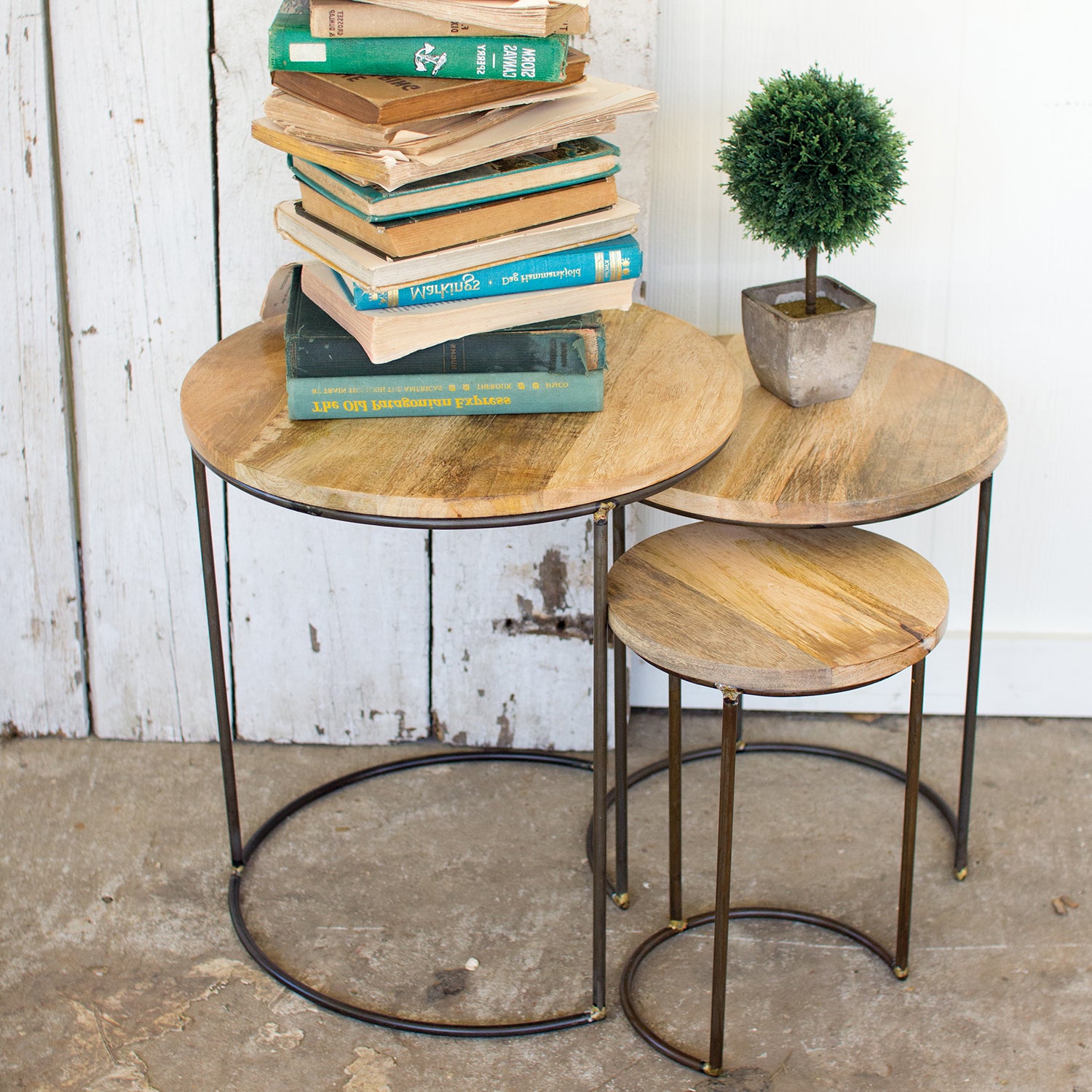 Mango Wood Nesting Side Table Set of 3 Paynes Gray