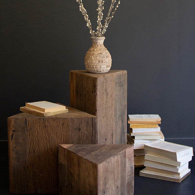 Triangle Recycled Wood Tall Accent Pedestal